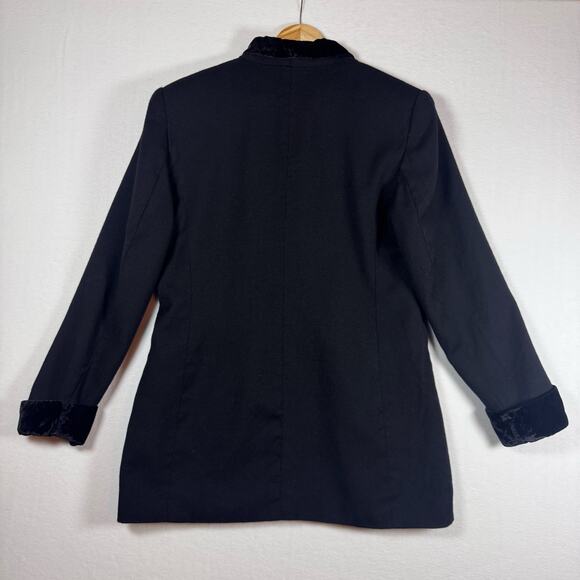 Y2K Hugo Buscati Dressy Coat Jacket Womens Black Velvet Trim 100% Wool Size 16 - Picture 2 of 7